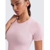 imageCRZ YOGA Seamless Womens Short Sleeve Crop Tops Breathable Slim Fit Gym Workout Shirts Athletic Running Basic Tee TopStrawberry Pink