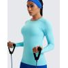 imageCRZ YOGA Seamless Workout Long Sleeve Shirts for Women Breathable Athletic Gym Tops Crew Neck Running Yoga TShirtTurquoise