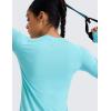 imageCRZ YOGA Seamless Workout Long Sleeve Shirts for Women Breathable Athletic Gym Tops Crew Neck Running Yoga TShirtTurquoise