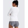 imageCRZ YOGA Seamless Workout Long Sleeve Shirts for Women Breathable Athletic Gym Tops Crew Neck Running Yoga TShirtWhite