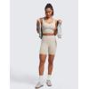imageCRZ YOGA Softness Mold Butterluxe Longline Sports Bras for Women  Molded Cup V Neck Yoga Clothes Workout Crop Tank TopMojave Tan