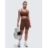 imageCRZ YOGA Softness Mold Womens Butterluxe U Neck Longline Sports Bras  Supportive Cross Back Double Strap Yoga Top DDD CupCoffee Brown