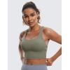 imageCRZ YOGA Strappy Longline Sports Bras for Women  Wirefree Padded Criss Cross Yoga Cropped Tank TopsLight Army Green