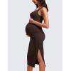 imageCRZ YOGA Women Butterluxe Sleeveless Tank Maternity Dress Split Ruched Pregnancy Square Neck Bodycon Casual Baby ShowerHot Fudge Brown