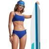 imageCRZ YOGA Womens Bikini Top AC Adjustable Spaghetti Straps Bathing Suit Scoop Neck Padded Swimsuit BraWaves Blue