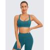 imageCRZ YOGA Womens Light Support Strappy Sports Bra  Low Cut Wirefree Padded Yoga Cami Criss Cross BackBorealis Green