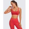 imageCRZ YOGA Womens Light Support Strappy Sports Bra  Low Cut Wirefree Padded Yoga Cami Criss Cross BackCrimson