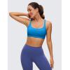 imageCRZ YOGA Womens Light Support Strappy Sports Bra  Low Cut Wirefree Padded Yoga Cami Criss Cross BackMadagascar Blue