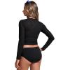 imageCRZ YOGA Womens Mesh Long Sleeve Swimsuit Cover Up Pullover High Neck Crop Bathing Suit Bikini Coverups TopsBlack