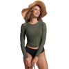 imageCRZ YOGA Womens Mesh Long Sleeve Swimsuit Cover Up Pullover High Neck Crop Bathing Suit Bikini Coverups TopsDark Olive