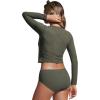 imageCRZ YOGA Womens Mesh Long Sleeve Swimsuit Cover Up Pullover High Neck Crop Bathing Suit Bikini Coverups TopsDark Olive