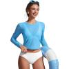 imageCRZ YOGA Womens Mesh Long Sleeve Swimsuit Cover Up Pullover High Neck Crop Bathing Suit Bikini Coverups TopsKayak Blue