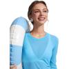 imageCRZ YOGA Womens Mesh Long Sleeve Swimsuit Cover Up Pullover High Neck Crop Bathing Suit Bikini Coverups TopsKayak Blue