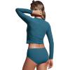 imageCRZ YOGA Womens Mesh Long Sleeve Swimsuit Cover Up Pullover High Neck Crop Bathing Suit Bikini Coverups TopsSapphire Blue