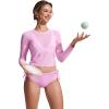 imageCRZ YOGA Womens Mesh Long Sleeve Swimsuit Cover Up Pullover High Neck Crop Bathing Suit Bikini Coverups TopsVita Pink