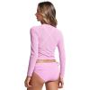imageCRZ YOGA Womens Mesh Long Sleeve Swimsuit Cover Up Pullover High Neck Crop Bathing Suit Bikini Coverups TopsVita Pink
