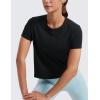 imageCRZ YOGA Womens Pima Cotton Short Sleeve Crop Tops High Neck Cropped Workout Shirts Yoga Athletic Casual TShirtBlack