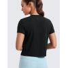 imageCRZ YOGA Womens Pima Cotton Short Sleeve Crop Tops High Neck Cropped Workout Shirts Yoga Athletic Casual TShirtBlack