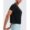 imageCRZ YOGA Womens Pima Cotton Short Sleeve Crop Tops High Neck Cropped Workout Shirts Yoga Athletic Casual TShirtBlack