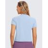 imageCRZ YOGA Womens Pima Cotton Short Sleeve Crop Tops High Neck Cropped Workout Shirts Yoga Athletic Casual TShirtBlue Linen
