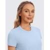 imageCRZ YOGA Womens Pima Cotton Short Sleeve Crop Tops High Neck Cropped Workout Shirts Yoga Athletic Casual TShirtBlue Linen