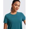 imageCRZ YOGA Womens Pima Cotton Short Sleeve Crop Tops High Neck Cropped Workout Shirts Yoga Athletic Casual TShirtBorealis Green
