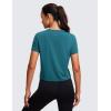 imageCRZ YOGA Womens Pima Cotton Short Sleeve Crop Tops High Neck Cropped Workout Shirts Yoga Athletic Casual TShirtBorealis Green
