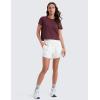 imageCRZ YOGA Womens Pima Cotton Short Sleeve Crop Tops High Neck Cropped Workout Shirts Yoga Athletic Casual TShirtDark Red