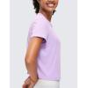 imageCRZ YOGA Womens Pima Cotton Short Sleeve Crop Tops High Neck Cropped Workout Shirts Yoga Athletic Casual TShirtElfin Purple