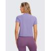 imageCRZ YOGA Womens Pima Cotton Short Sleeve Crop Tops High Neck Cropped Workout Shirts Yoga Athletic Casual TShirtLavender Gray