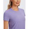 imageCRZ YOGA Womens Pima Cotton Short Sleeve Crop Tops High Neck Cropped Workout Shirts Yoga Athletic Casual TShirtLavender Gray