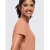 imageCRZ YOGA Womens Pima Cotton Short Sleeve Crop Tops High Neck Cropped Workout Shirts Yoga Athletic Casual TShirtMocha Mousse