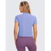 imageCRZ YOGA Womens Pima Cotton Short Sleeve Crop Tops High Neck Cropped Workout Shirts Yoga Athletic Casual TShirtPeriwinkle Purple