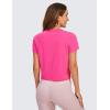 imageCRZ YOGA Womens Pima Cotton Short Sleeve Crop Tops High Neck Cropped Workout Shirts Yoga Athletic Casual TShirtSonic Pink