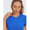 imageCRZ YOGA Womens Pima Cotton Short Sleeve Crop Tops High Neck Cropped Workout Shirts Yoga Athletic Casual TShirtStrong Blue