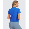 imageCRZ YOGA Womens Pima Cotton Short Sleeve Crop Tops High Neck Cropped Workout Shirts Yoga Athletic Casual TShirtStrong Blue