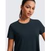 imageCRZ YOGA Womens Pima Cotton Short Sleeve Crop Tops High Neck Cropped Workout Shirts Yoga Athletic Casual TShirtTrue Navy