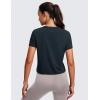 imageCRZ YOGA Womens Pima Cotton Short Sleeve Crop Tops High Neck Cropped Workout Shirts Yoga Athletic Casual TShirtTrue Navy
