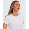 imageCRZ YOGA Womens Pima Cotton Short Sleeve Crop Tops High Neck Cropped Workout Shirts Yoga Athletic Casual TShirtWhite