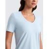 imageCRZ YOGA Womens Pima Cotton V Neck TShirt Short Sleeve Casual Workout Shirts Soft Summer Basic Tee TopsBlue Linen