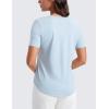imageCRZ YOGA Womens Pima Cotton V Neck TShirt Short Sleeve Casual Workout Shirts Soft Summer Basic Tee TopsBlue Linen