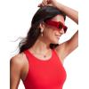imageCRZ YOGA Womens Racerback Bikini Tops Quick Dry High Neck Modest Swimsuit Padded Sports Bathing SuitDeep Red