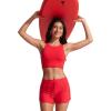 imageCRZ YOGA Womens Racerback Bikini Tops Quick Dry High Neck Modest Swimsuit Padded Sports Bathing SuitDeep Red