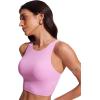 imageCRZ YOGA Womens Racerback Bikini Tops Quick Dry High Neck Modest Swimsuit Padded Sports Bathing SuitVita Pink