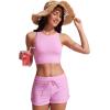 imageCRZ YOGA Womens Racerback Bikini Tops Quick Dry High Neck Modest Swimsuit Padded Sports Bathing SuitVita Pink