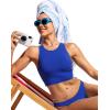 imageCRZ YOGA Womens Racerback Bikini Tops Quick Dry High Neck Modest Swimsuit Padded Sports Bathing SuitWaves Blue