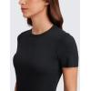 imageCRZ YOGA Womens Ribbed Modal Casual Short Sleeve Crew Neck Basic Shirts Going Out Soft Fitted Stretchy Athletic Workout TopsBlack
