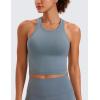imageCRZ YOGA Womens Seamless Ribbed Longline High Neck Sports Bra  Racerback Padded Slim Fit Crop Tank Top with Built in PadsBelgian Blue