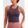 imageCRZ YOGA Womens Seamless Ribbed Longline High Neck Sports Bra  Racerback Padded Slim Fit Crop Tank Top with Built in PadsGrape Thistle Purple