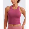 imageCRZ YOGA Womens Seamless Ribbed Longline High Neck Sports Bra  Racerback Padded Slim Fit Crop Tank Top with Built in PadsWashed Mauve